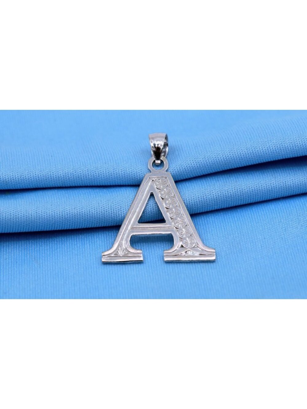 Beautiful 14K Karat Solid White Gold Designer Initial Letter " A " Charm Pendant